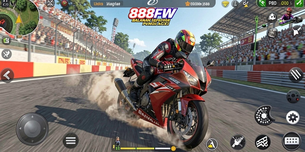 Tampilan gameplay balapan sepeda motor yang seru di 888FW.