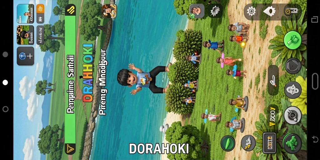 Screenshot menampilkan gameplay seru DORAHOKI yang penuh warna.