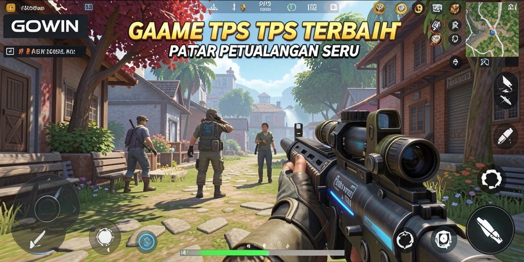 Screenshot utama GOWIN menampilkan aksi seru dalam gameplay TPS.
