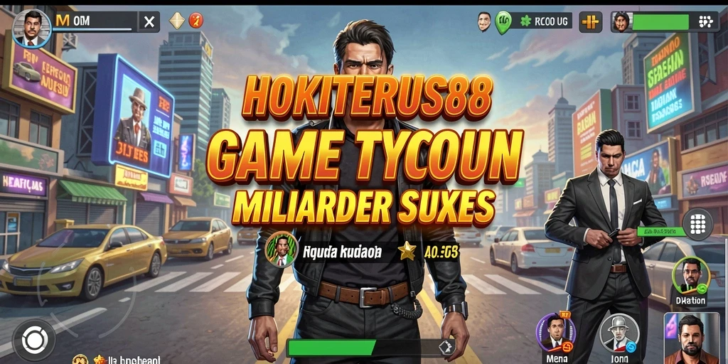 Tampilan gameplay HOKITERUS88 yang menarik dengan karakter dan bangunan bisnis.