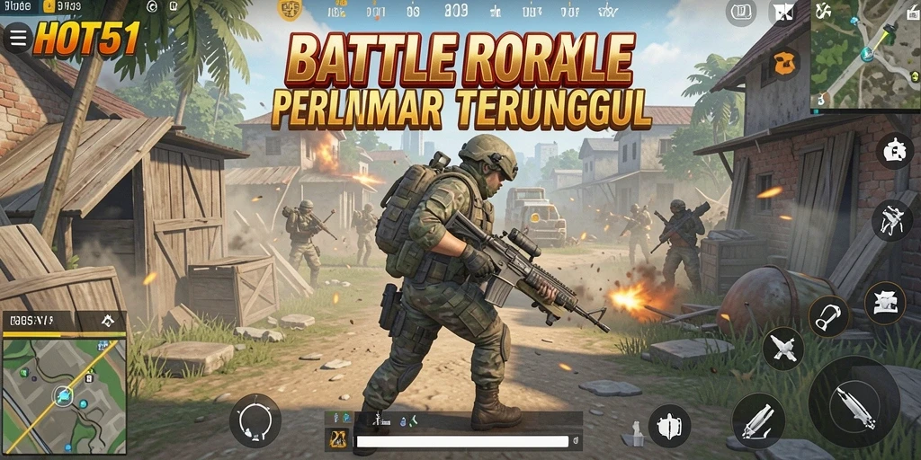 Screenshot HOT51 menunjukkan aksi seru dalam pertempuran Battle Royale.
