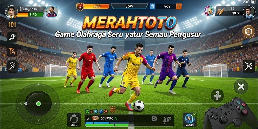 Tampilan gameplay seru MERAHTOTO dengan karakter olahraga yang menarik.