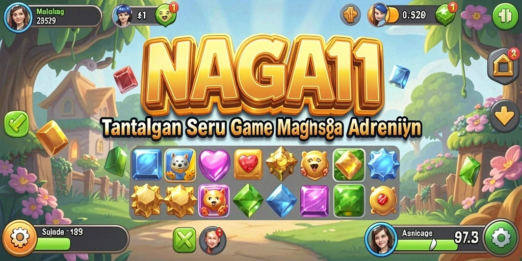 Tangkapan layar utama NAGA11 menampilkan gameplay Match-3 yang menantang dan penuh warna.