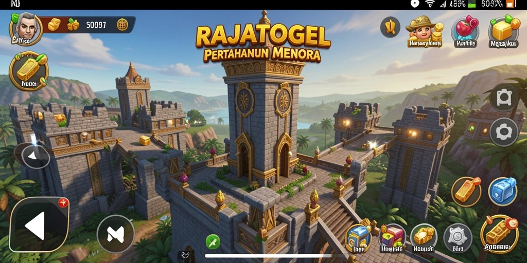 Tampilan gameplay RAJATOGEL dengan menara pertahanan yang strategis.