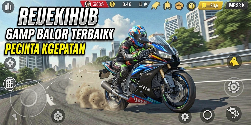 Tampilan balapan seru dalam REJEKIHUB dengan motor cepat.
