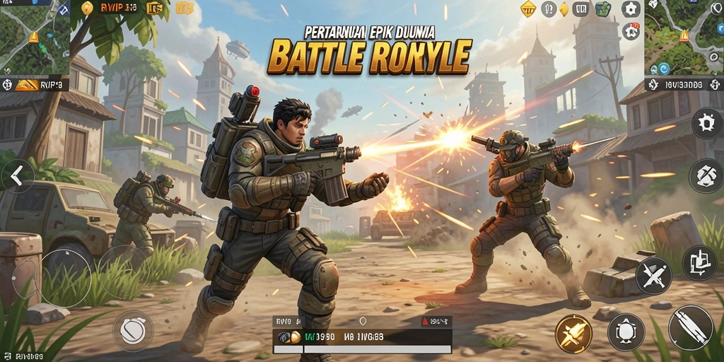 Tampilan gameplay mendebarkan dalam pertarungan Battle Royale.