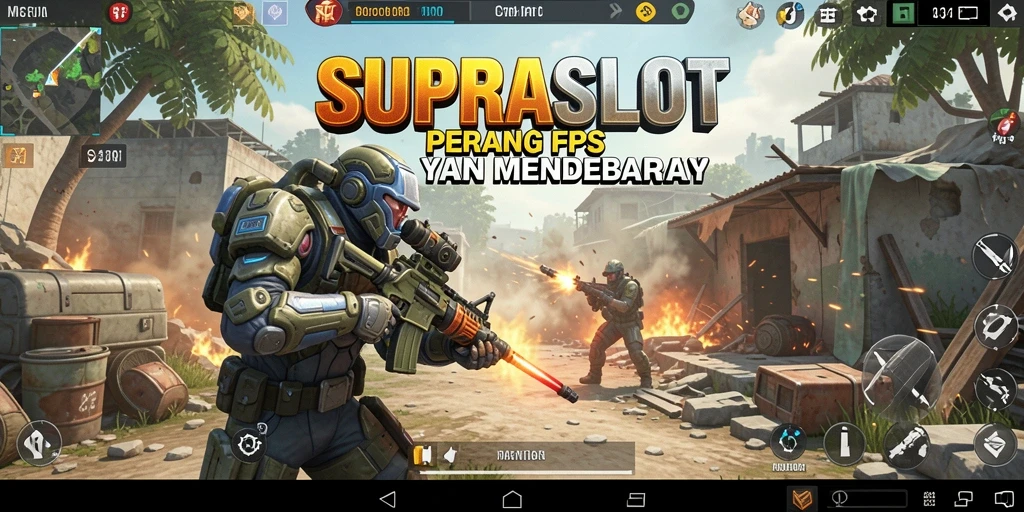 Tampilan gameplay mendalam dari SUPRASLOT dengan aksi FPS yang intens.