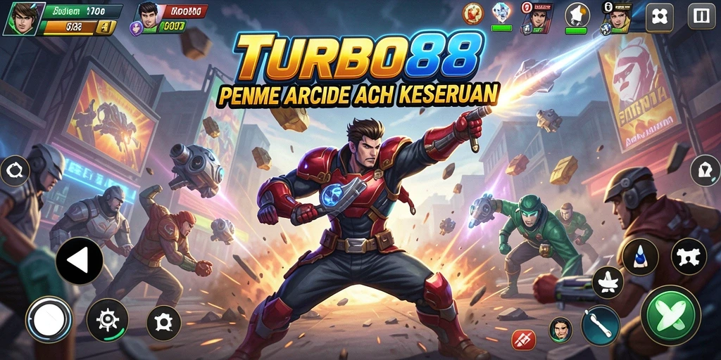 Tampilan gameplay TURBO88 dengan karakter dan level yang penuh warna.